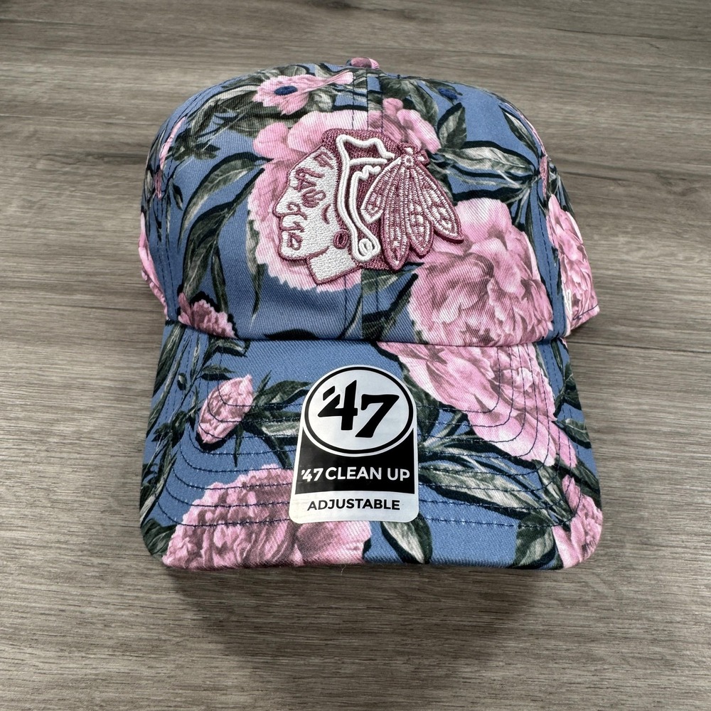 47 Chicago Blackhawks Hat Cap Floral Strap Back One Size Blue Pink NHL Hockey